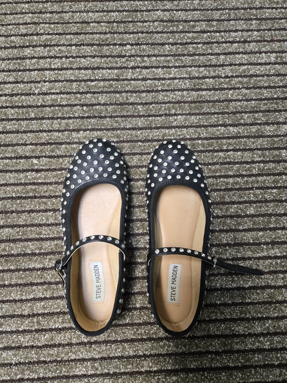Steve Madden Black Studded Mary Jane Flats with Strap